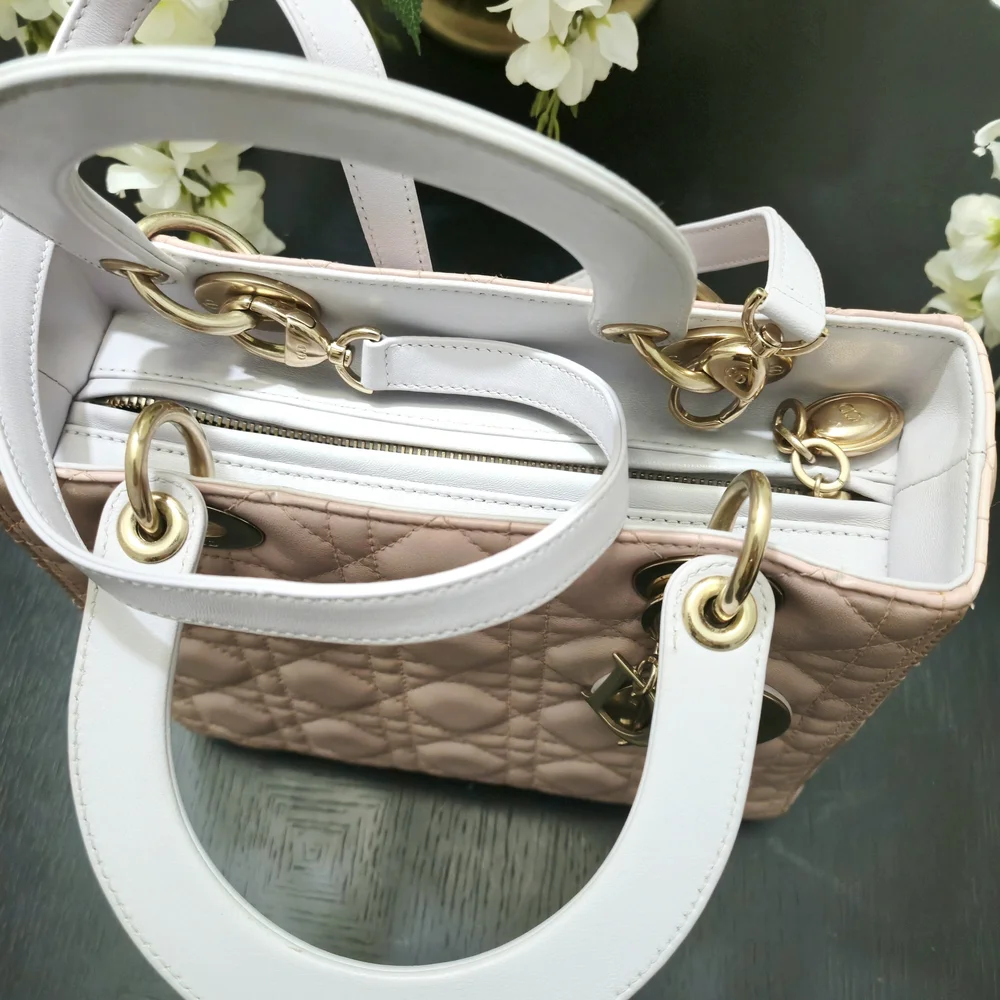 CHRISTIAN DIOR Lambskin Cannage Medium Tri-Color Lady Dior in Rose Pale - Picture 8 of 13